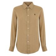 Geborduurd Logo Linnen Overhemd Polo Ralph Lauren , Beige , Dames