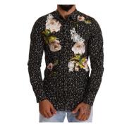 Zwarte Bloemen Geborduurde Katoenen Overhemd Dolce & Gabbana , Black ,...