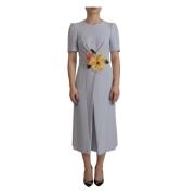 Blauwe Bloemenapplicatie Midi Jurk Dolce & Gabbana , Blue , Dames