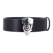 Leren Shield Plaque Riem Burberry , Black , Heren