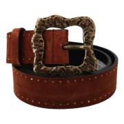 Elegante Suède Riem met Gouden Studs Dolce & Gabbana , Brown , Heren