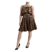 Luipaardprint A-lijn Katoenen Jurk Dolce & Gabbana , Brown , Dames