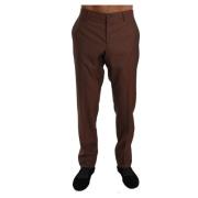 Elegante Bruine Wol en Zijde Formele Broek Dolce & Gabbana , Brown , H...