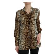 Elegante Bruine Zijden Blouse met Dierenprint Dolce & Gabbana , Brown ...