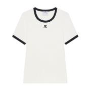 Wit & Marineblauw Katoenen T-Shirt Courrèges , Beige , Dames