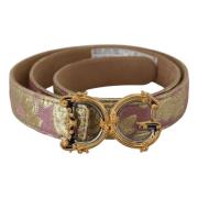 Roze Jacquard Logo Riem Gouden Gesp Dolce & Gabbana , Pink , Dames