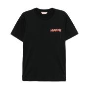 Zwart Logo Print Crew Neck T-shirts Marni , Black , Heren