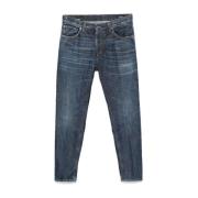 Blauwe Denim Jeans met Whiskering Effect Dondup , Blue , Heren