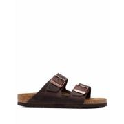 Bruine Leren Sandalen Open Teen Stijl Birkenstock , Brown , Heren