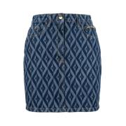 Denim Rok met Logo Detail en Zakken Elisabetta Franchi , Blue , Dames