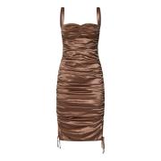 Elegante Bruine Zijden Satijnen Midi Jurk Dolce & Gabbana , Brown , Da...