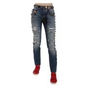 Kristalversierde Versleten Denim Jeans Dolce & Gabbana , Blue , Dames