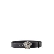 Medusa Leren Riem Versace , Black , Heren