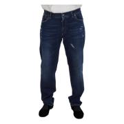 Elegante blauwe gewassen denim broek Dolce & Gabbana , Blue , Heren