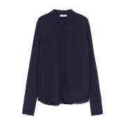 Navy Blue Overhemd met Verborgen Knopen Patrizia Pepe , Blue , Dames