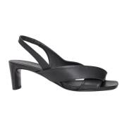 Zwarte Leren Middelhak Sandalen met Kruisbanden DEL Carlo , Black , Da...