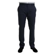 Blauwe Wol Slim Fit Formele Broek Dolce & Gabbana , Blue , Heren