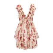 Bloemen Korte Jurk met V-Hals Aniye By , Multicolor , Dames