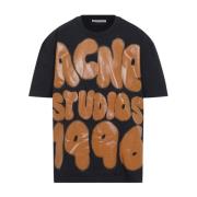 Zwart T-shirt met Bruin Graffiti Logo Acne Studios , Black , Heren