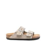 Beige Leren Sandalen Comfort Stijl Birkenstock , Beige , Dames