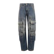 Cargo Pocket Distressed Wash Broek Golden Goose , Blue , Dames