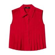 Rode Mouwloze Klassieke Kraag Shirt Twinset , Red , Dames