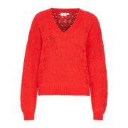 V-Hals Trui Gebreid Flame Scarlet Saint Tropez , Red , Dames