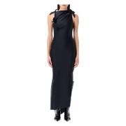 Zwarte Asymmetrische Bloem Gown Jurk Coperni , Black , Dames