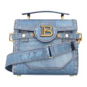 Blauwe Denim Handtas met Leren Accenten Balmain , Blue , Dames