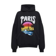 Paris Bedrukte Katoenen Hoodie Balenciaga , Black , Dames