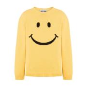 Gele Gebreide Trui met Smiley Gezicht Moschino , Yellow , Heren