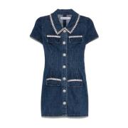 Denim Jurk met Kristal Knopen Self Portrait , Blue , Dames