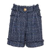 Korte hoge taille in tweed Balmain , Blue , Dames