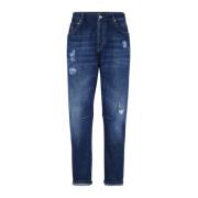 Blauwe Distressed Katoenen Broek Brunello Cucinelli , Blue , Heren