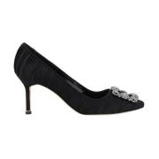 Elegante Zijden Satijnen Kristal Pumps Manolo Blahnik , Black , Dames