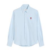 Heldere Blauwe Button-Down Shirt Geborduurd Logo Ami Paris , Blue , He...