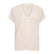 Gestreept V-hals T-shirt Prism Pink Part Two , Beige , Dames