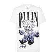 Casual Katoenen T-shirt in Zwart Philipp Plein , White , Heren