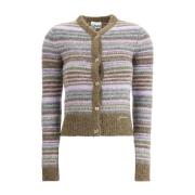 Gestreepte Merinowol Cardigan met V-hals Ganni , Multicolor , Dames