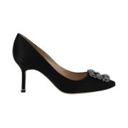 Kristallen Gesp Zijden Satijnen Stiletto Pumps Manolo Blahnik , Black ...