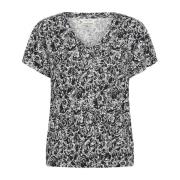 Rose Print V-Hals T-Shirt Part Two , Black , Dames