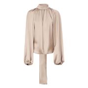 Chique Beige Blouse met Drop Opening Andamane , Beige , Dames