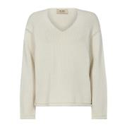 V-Hals Gebreide Trui Ecru MOS Mosh , Beige , Dames