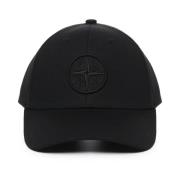 Zwarte Katoenen Geborduurde Logo Hoed Stone Island , Black , Heren