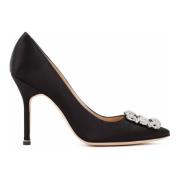 Zwarte Satijnen Kristalversierde Pumps Manolo Blahnik , Black , Dames