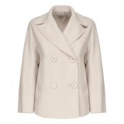 Witte Dubbel-Breasted Wollen Jas Max Mara , Beige , Dames