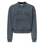 Blauwe Ronde-Hals Sweater Kort Ontwerp Chloé , Blue , Dames