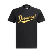 Monogram Katoenen T-shirt met Geribbelde Ronde Hals Dsquared2 , Black ...