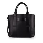 Zwarte leren shopper tas met afneembare band Hogan , Black , Dames