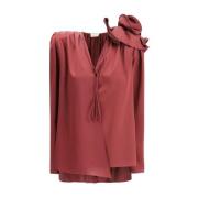 Zijden blouse met rozen detail en diepe V-hals Magda Butrym , Red , Da...